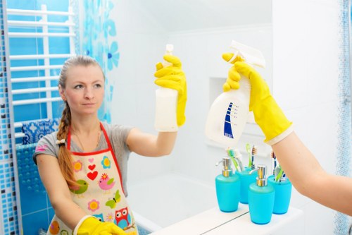Professional cleaner in Wimbledon working in a modern living room