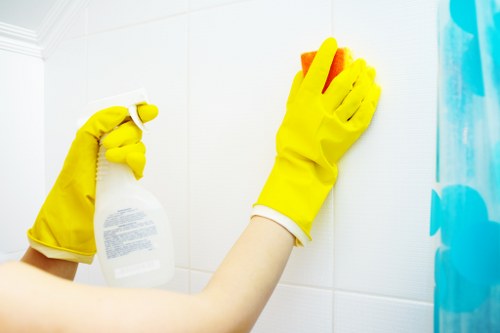 Cleaner handling a scheduled service with care
